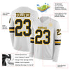 Custom Hockey Jersey – Triple Stripes White Black Gold Long Sleeve – product details