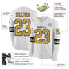 Custom Hockey Jersey – Triple Stripes White Old Gold Black Long Sleeve – product details