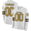 Custom Hockey Jersey – Triple Stripes White Old Gold Black Long Sleeve – front and back view