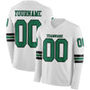 Custom Hockey Jersey – Triple Stripes White Kelly Green Black Long Sleeve – front and back view