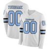 Custom Hockey Jersey – Triple Stripes White Light Blue Black Long Sleeve – front and back view