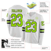 Custom Hockey Jersey – Triple Stripes White Neon Green Black Long Sleeve – product details