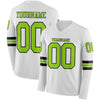 Custom Hockey Jersey – Triple Stripes White Neon Green Black Long Sleeve – front and back view