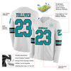 Custom Hockey Jersey – Triple Stripes White Teal Black Long Sleeve – product details