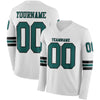 Custom Hockey Jersey – Triple Stripes White Midnight Green Black Long Sleeve – front and back view
