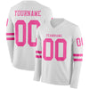 Custom Hockey Jersey – Triple Stripes White Pink Long Sleeve – front and back view