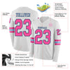 Custom Hockey Jersey – Triple Stripes White Pink Black Light Blue Long Sleeve – product details