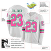 Custom Hockey Jersey – Triple Stripes White Pink Kelly Green Long Sleeve – product details