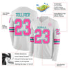 Custom Hockey Jersey – Triple Stripes White Pink Teal Long Sleeve – product details