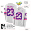 Custom Hockey Jersey – Triple Stripes White Purple Pink Long Sleeve – product details