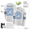 Custom Hockey Jersey – Triple Stripes White Light Blue Steel Gray Long Sleeve – product details