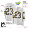 Custom Hockey Jersey – Triple Stripes White Steel Gray Old Gold Long Sleeve – product details