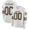 Custom Hockey Jersey – Triple Stripes White Steel Gray Old Gold Long Sleeve – front and back view