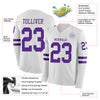Custom Hockey Jersey – Triple Stripes White Purple Long Sleeve – product details