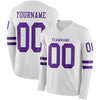 Custom Hockey Jersey – Triple Stripes White Purple Long Sleeve – front and back view