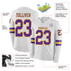 Custom Hockey Jersey – Triple Stripes White Purple Gold Long Sleeve – product details