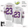 Custom Hockey Jersey – Triple Stripes White Purple Old Gold Long Sleeve – product details