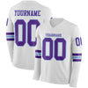 Custom Hockey Jersey – Triple Stripes White Purple Light Blue Long Sleeve – front and back view