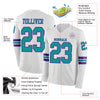 Custom Hockey Jersey – Triple Stripes White Teal Purple Long Sleeve – product details