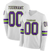 Custom Hockey Jersey – Triple Stripes White Purple Neon Green Long Sleeve – front and back view