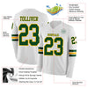 Custom Hockey Jersey – Triple Stripes White Green Gold Long Sleeve – product details