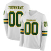 Custom Hockey Jersey – Triple Stripes White Green Gold Long Sleeve – front and back view