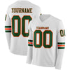 Custom Hockey Jersey – Triple Stripes White Green Orange Long Sleeve – front and back view