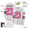 Custom Hockey Jersey – Triple Stripes White Pink Green Long Sleeve – product details