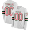 Custom Hockey Jersey – Triple Stripes White Medium Pink Green Long Sleeve – front and back view