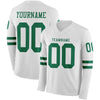 Custom Hockey Jersey – Triple Stripes White Kelly Green Long Sleeve – front and back view