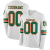 Custom Hockey Jersey – Triple Stripes White Kelly Green Orange Long Sleeve – front and back view