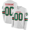 Custom Hockey Jersey – Triple Stripes White Kelly Green Red Long Sleeve – front and back view