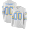 Custom Hockey Jersey – Triple Stripes White Light Blue Yellow Long Sleeve – front and back view