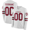 Custom Hockey Jersey – Triple Stripes White Crimson Gray Long Sleeve – front and back view
