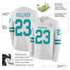 Custom Hockey Jersey – Triple Stripes White Teal Long Sleeve – product details