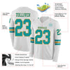 Custom Hockey Jersey – Triple Stripes White Teal Old Gold Long Sleeve – product details