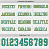 Custom Hockey Jersey – Triple Stripes White Teal Old Gold Long Sleeve – personalization font options