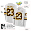 Custom Hockey Jersey – Triple Stripes White Brown Gold Long Sleeve – product details
