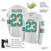 Custom Hockey Jersey – Triple Stripes White Aqua Orange Long Sleeve – product details