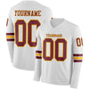 Custom Hockey Jersey – Triple Stripes White Burgundy Gold Long Sleeve – front and back view