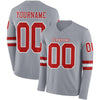 Custom Hockey Jersey – Triple Stripes Gray Red White Long Sleeve – front and back view