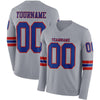 Custom Hockey Jersey – Triple Stripes Gray Royal Red Long Sleeve – front and back view