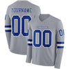 Custom Hockey Jersey – Triple Stripes Gray Royal White Long Sleeve – front and back view