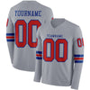 Custom Hockey Jersey – Triple Stripes Gray Red Royal Long Sleeve – front and back view