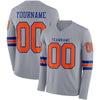 Custom Hockey Jersey – Triple Stripes Gray Orange Royal Long Sleeve – front and back view