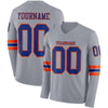 Custom Hockey Jersey – Triple Stripes Gray Royal Orange Long Sleeve – front and back view