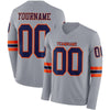 Custom Hockey Jersey – Triple Stripes Gray Navy Orange Long Sleeve – front and back view