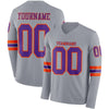 Custom Hockey Jersey – Triple Stripes Gray Purple Orange Long Sleeve – front and back view
