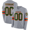 Custom Hockey Jersey – Triple Stripes Gray Green Orange Long Sleeve – front and back view