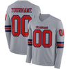 Custom Hockey Jersey – Triple Stripes Gray Red Navy Long Sleeve – front and back view